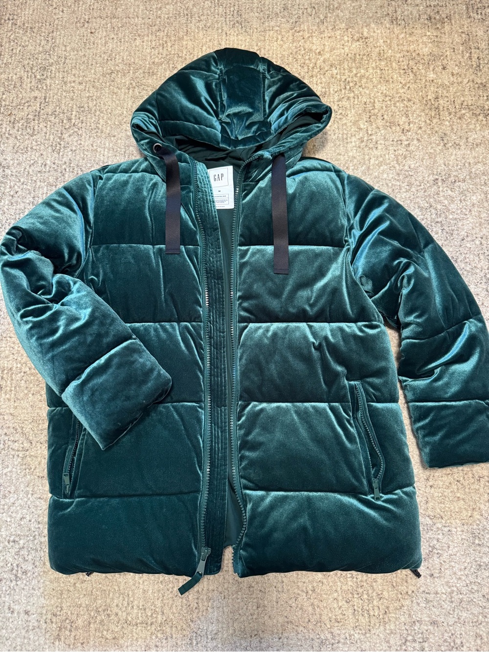 GAP Velvet Hooded Puffer Jacket - Teal Green